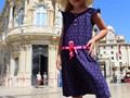 Ana in f ront of the Beaux Nouveau facades of the Plaza Ayuntamiento.