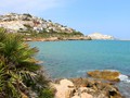A view of Peniscola's old and new cities from the heights at Parc Natural de la Serra d'Irta.
