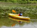 Andrew paddling through the lily pads, although he claimed he could only go in circles.