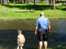 We ponder a wade across Nez Perce Creek, even though a man was washing fish in it.